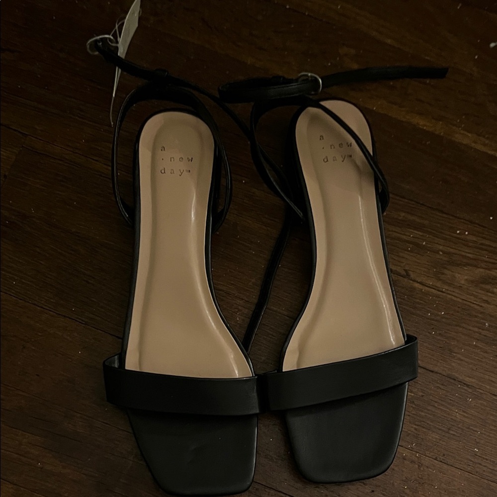 a new day Black Strappy Square-Toe Ankle Strap Sandals